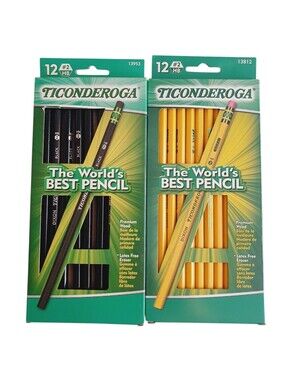 2 Ticonderoga #2 HB Standard Wooden Pencils 12 Pack Black & Yellow